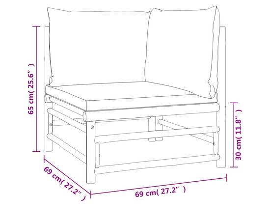 Set mobilier de grădină cu perne gri taupe, 10 piese, bambus, 8 image