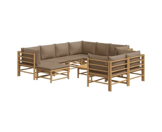 Set mobilier de grădină cu perne gri taupe, 10 piese, bambus, 3 image