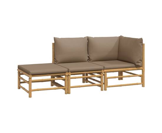 Set mobilier de grădină cu perne gri taupe, 3 piese, bambus, 3 image