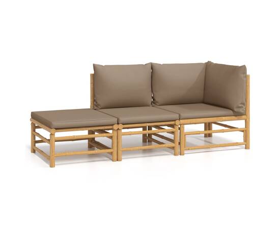 Set mobilier de grădină cu perne gri taupe, 3 piese, bambus, 2 image