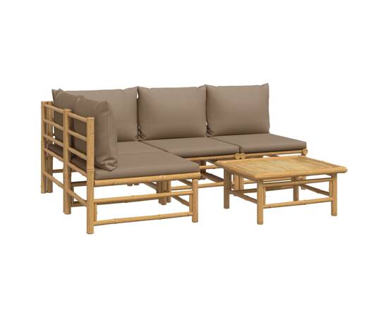 Set mobilier de grădină cu perne gri taupe, 5 piese, bambus, 3 image