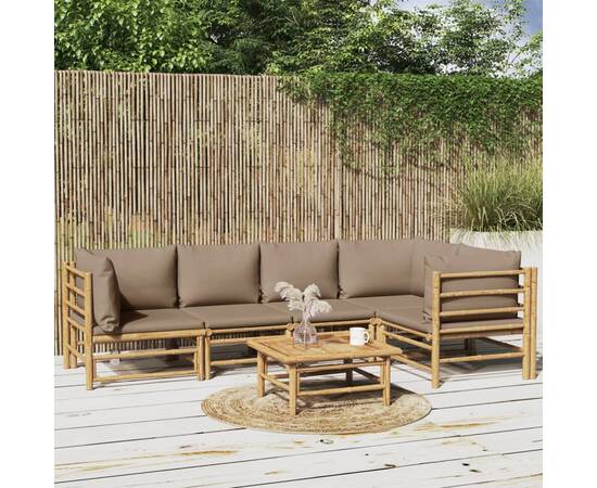 Set mobilier de grădină cu perne gri taupe, 6 piese, bambus