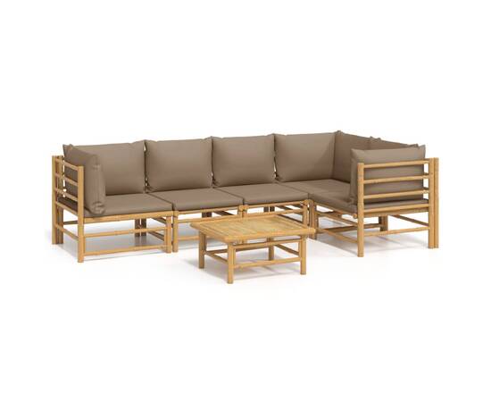 Set mobilier de grădină cu perne gri taupe, 6 piese, bambus, 2 image