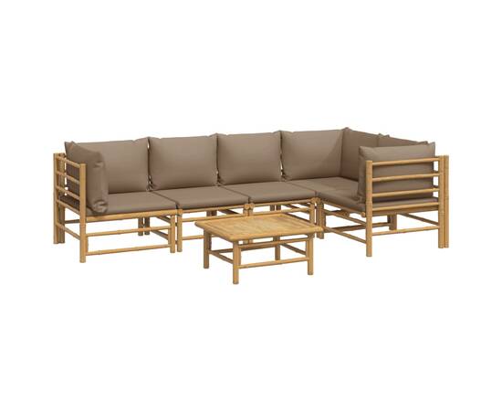 Set mobilier de grădină cu perne gri taupe, 6 piese, bambus, 3 image