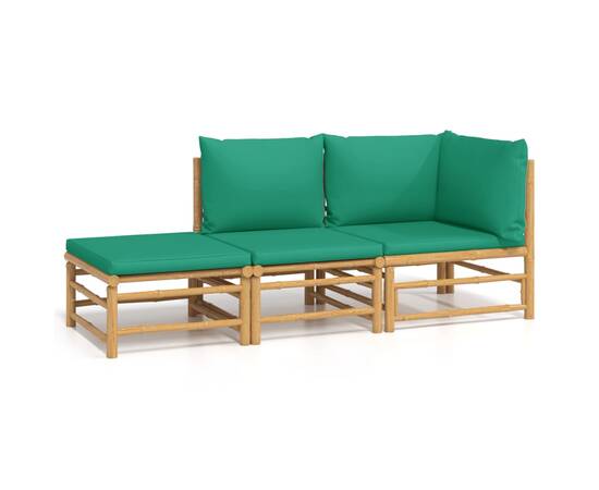 Set mobilier de grădină cu perne verzi, 3 piese, bambus, 2 image