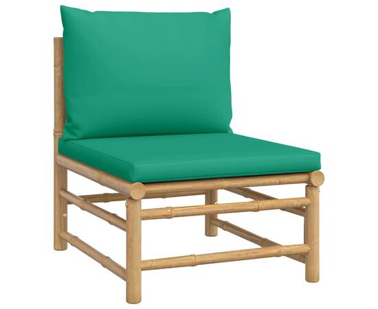 Set mobilier de grădină cu perne verzi, 3 piese, bambus, 5 image