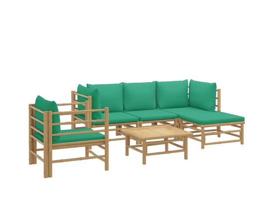 Set mobilier de grădină cu perne verzi, 6 piese, bambus, 3 image
