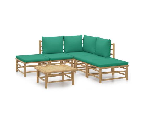 Set mobilier de grădină cu perne verzi, 6 piese, bambus, 2 image