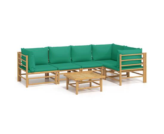 Set mobilier de grădină cu perne verzi, 6 piese, bambus, 2 image
