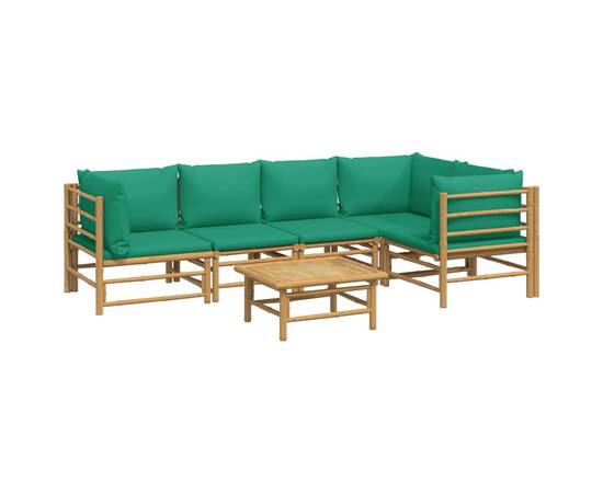 Set mobilier de grădină cu perne verzi, 6 piese, bambus, 3 image