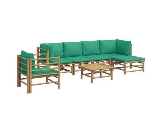 Set mobilier de grădină cu perne verzi, 7 piese, bambus, 3 image