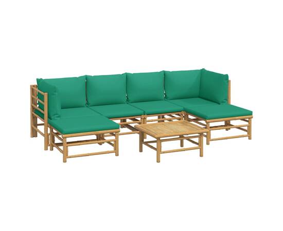 Set mobilier de grădină cu perne verzi, 7 piese, bambus, 3 image