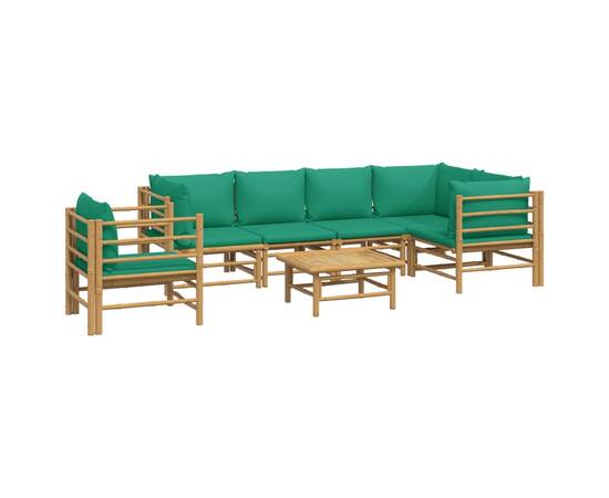 Set mobilier de grădină cu perne verzi, 7 piese, bambus, 3 image