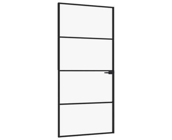 Ușă de interior negru 93x201,5 cm sticlă securiz./aluminiu slim, 2 image