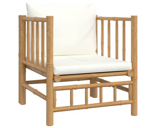 Set mobilier de grădină, cu perne alb crem, 8 piese, bambus, 6 image