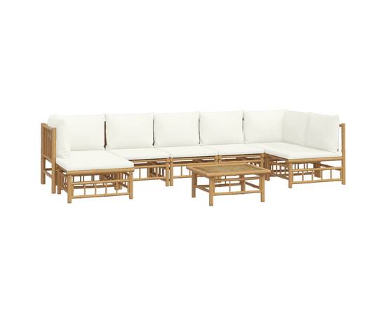 Set mobilier de grădină, cu perne alb crem, 8 piese, bambus, 3 image