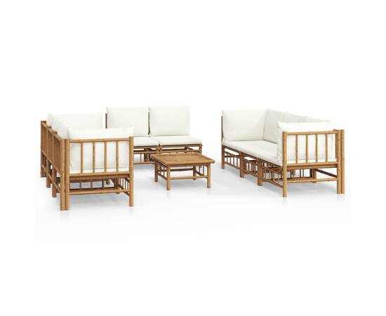 Set mobilier de grădină, cu perne alb crem, 9 piese, bambus, 2 image