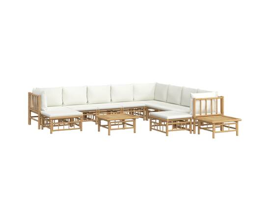 Set mobilier de grădină cu perne alb crem, 12 piese, bambus, 3 image