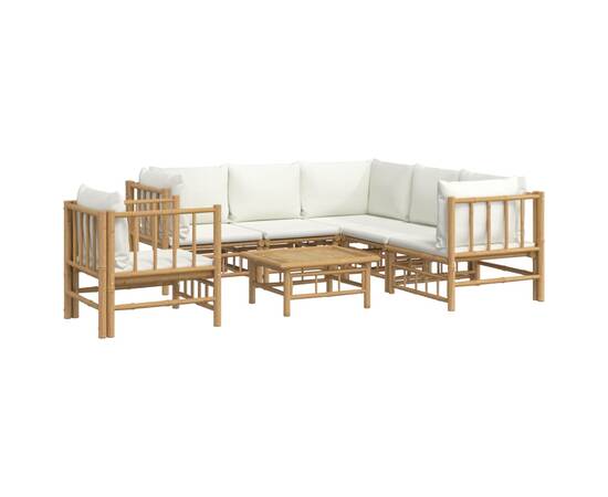 Set mobilier de grădină cu perne alb crem, 7 piese, bambus, 3 image
