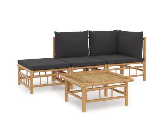 Set mobilier de grădină cu perne gri închis, 4 piese, bambus, 2 image