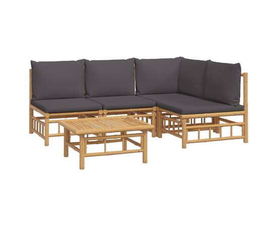 Set mobilier de grădină cu perne gri închis, 5 piese, bambus, 3 image