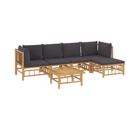 Set mobilier de grădină cu perne gri închis, 6 piese, bambus, 3 image
