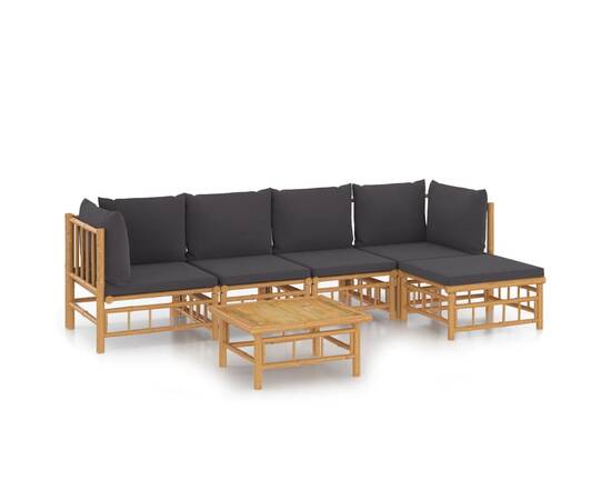 Set mobilier de grădină cu perne gri închis, 6 piese, bambus, 2 image