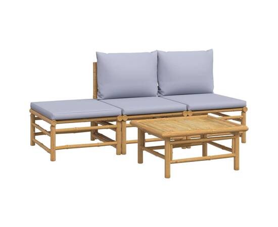 Set mobilier de grădină cu perne gri deschis, 4 piese, bambus, 3 image