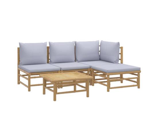 Set mobilier de grădină cu perne gri deschis, 5 piese, bambus, 3 image