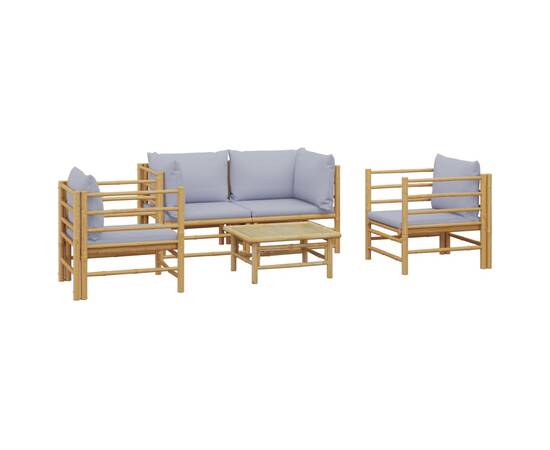 Set mobilier de grădină cu perne gri deschis, 5 piese, bambus, 3 image