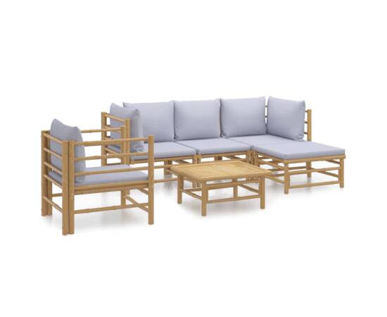 Set mobilier de grădină cu perne gri deschis, 6 piese, bambus, 2 image