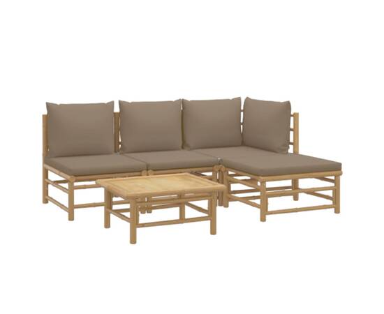 Set mobilier de grădină cu perne gri taupe, 5 piese, bambus, 3 image