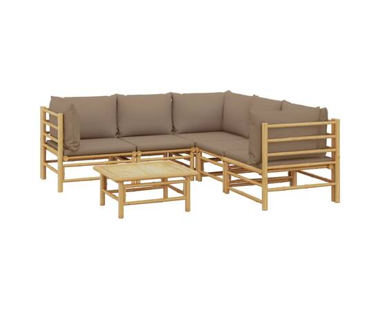 Set mobilier de grădină cu perne gri taupe, 6 piese, bambus, 3 image