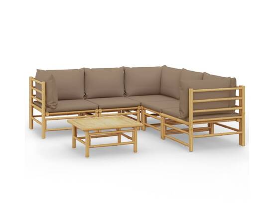 Set mobilier de grădină cu perne gri taupe, 6 piese, bambus, 2 image