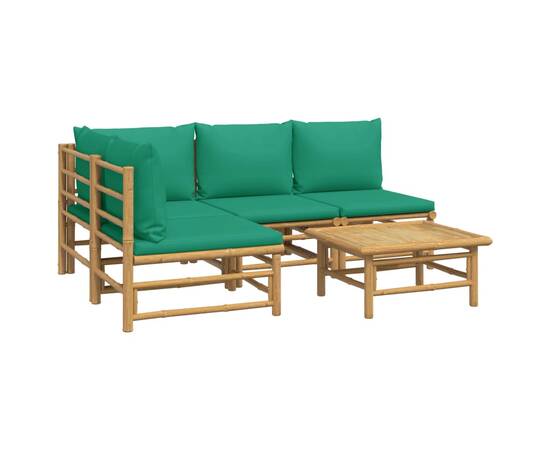 Set mobilier de grădină cu perne verzi, 5 piese, bambus, 3 image