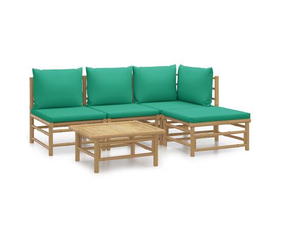 Set mobilier de grădină cu perne verzi, 5 piese, bambus, 2 image