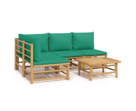 Set mobilier de grădină cu perne verzi, 5 piese, bambus, 2 image