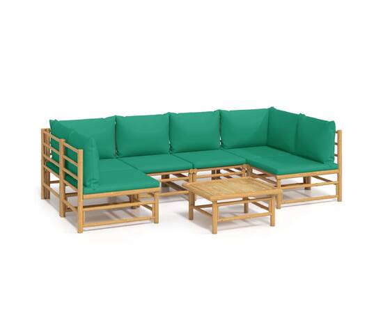 Set mobilier de grădină cu perne verzi, 7 piese, bambus, 2 image