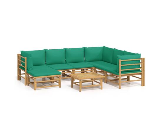 Set mobilier de grădină cu perne verzi, 8 piese, bambus, 2 image