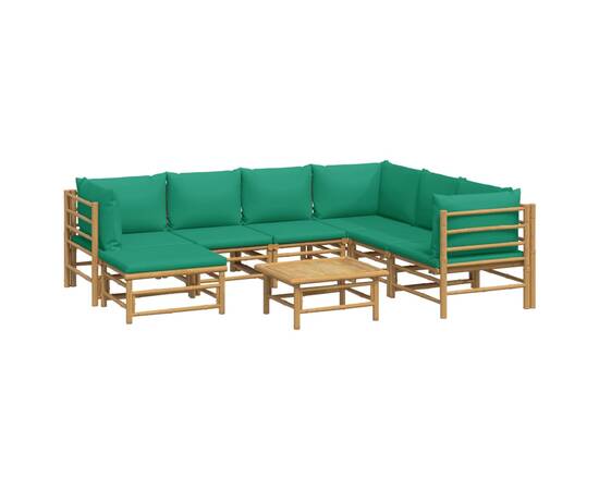 Set mobilier de grădină cu perne verzi, 8 piese, bambus, 3 image