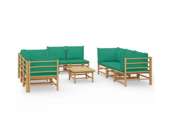 Set mobilier de grădină cu perne verzi, 9 piese, bambus, 2 image