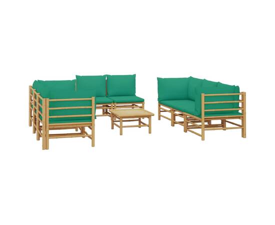 Set mobilier de grădină cu perne verzi, 9 piese, bambus, 3 image