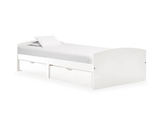 Cadru de pat cu 2 sertare, alb, 90 x 200 cm, lemn masiv de pin