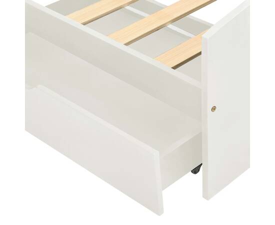 Cadru de pat cu 2 sertare, alb, 90 x 200 cm, lemn masiv de pin, 6 image