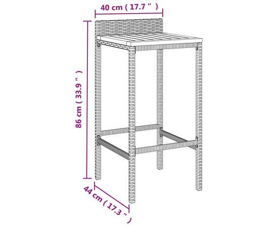 Set bar pentru grădină, 7 piese, gri, poliratan/lemn acacia, 8 image