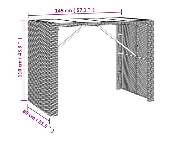 Set bar pentru grădină, 7 piese, gri, poliratan/lemn acacia, 7 image