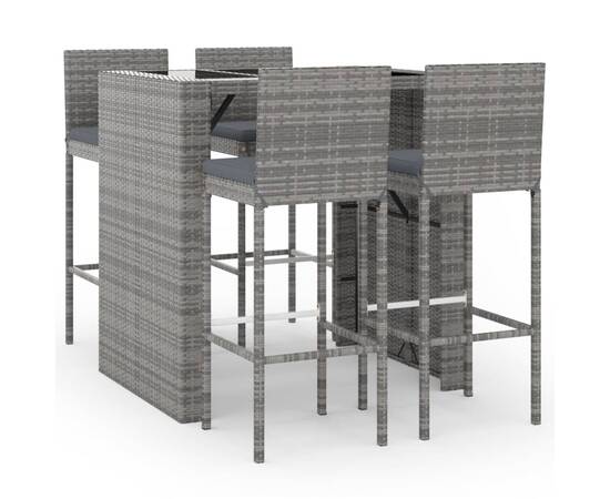 Set mobilier bar de grădină, cu perne, 5 piese, gri, poliratan, 2 image
