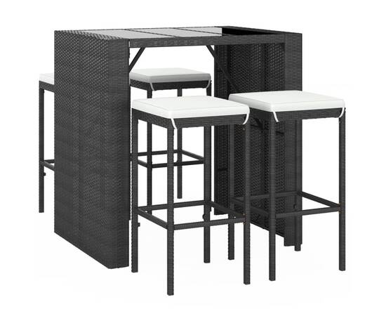 Set mobilier bar de grădină cu perne, 5 piese, negru, poliratan, 3 image