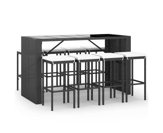 Set mobilier bar de grădină cu perne, 9 piese, negru, poliratan, 2 image