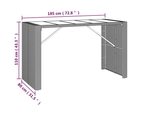 Set mobilier bar de grădină cu perne, 9 piese, negru, poliratan, 7 image